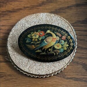 Russian wood lacquer brooch
